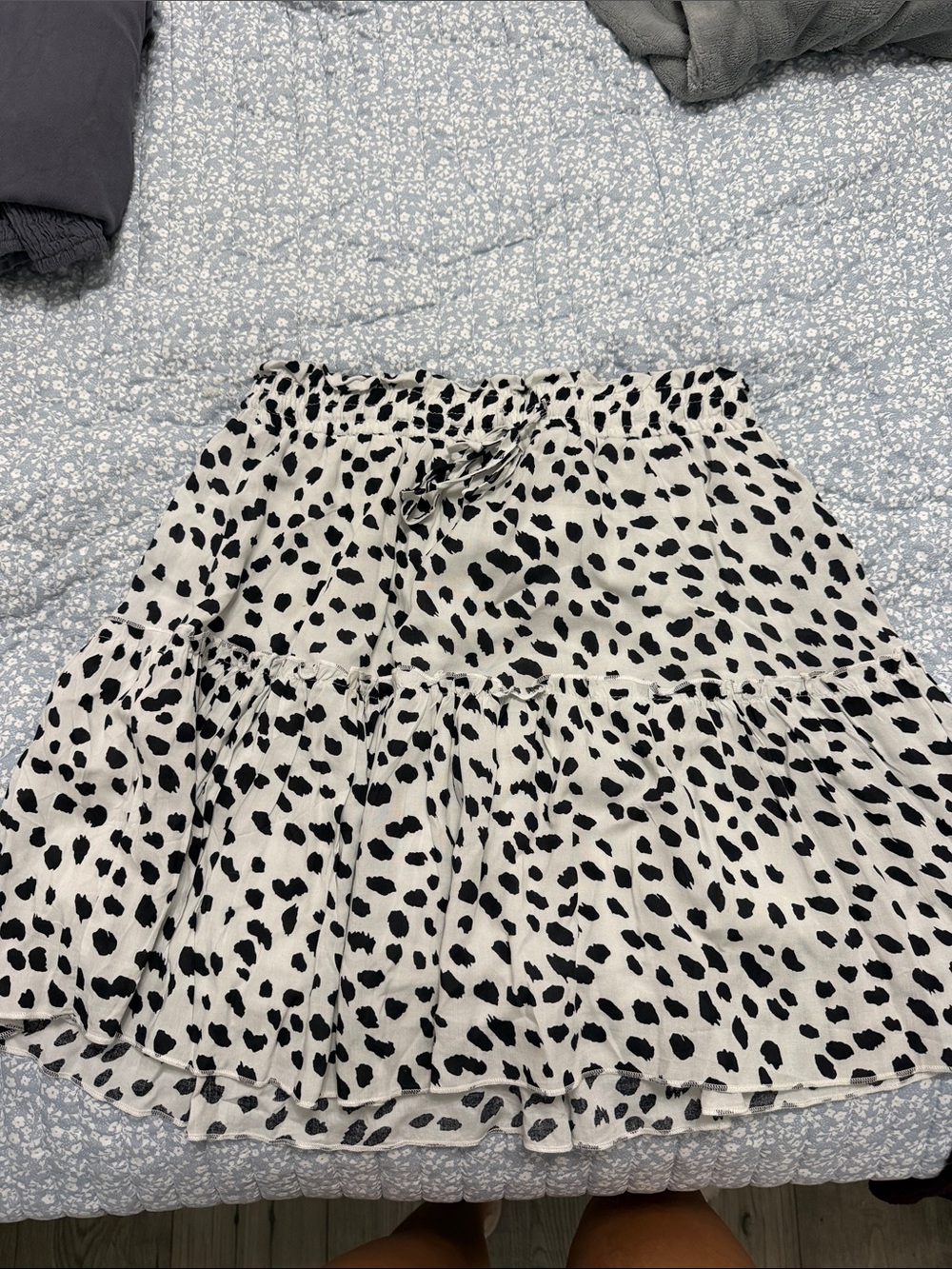 Tiered Ruffle Dalmatian Print Skirt - Black & White